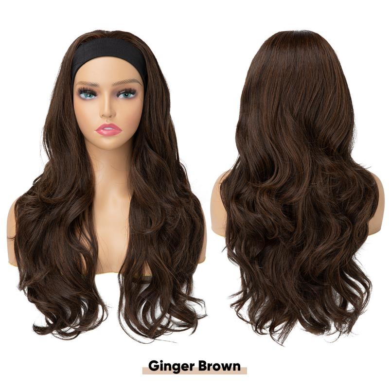 Long Wavy Brunette Headband Wig Synthetic 66 cm