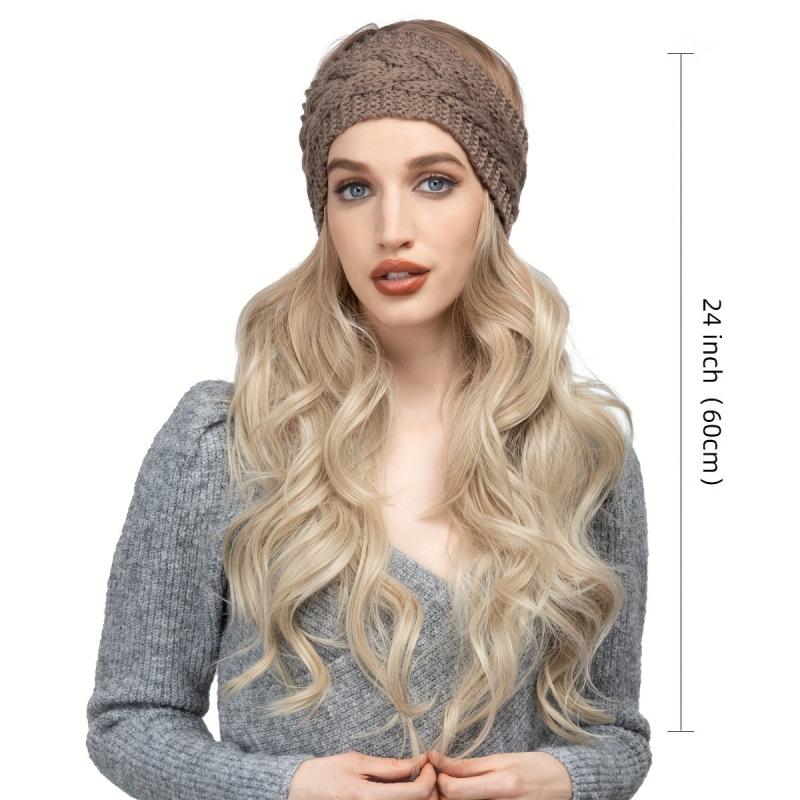 Long Wavy Brunette Headband Wig Synthetic 66 cm