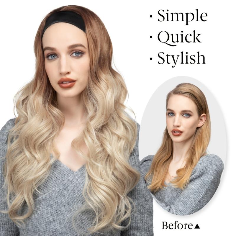 Long Wavy Brunette Headband Wig Synthetic 66 cm