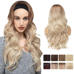 Long Wavy Brunette Headband Wig Synthetic 66 cm