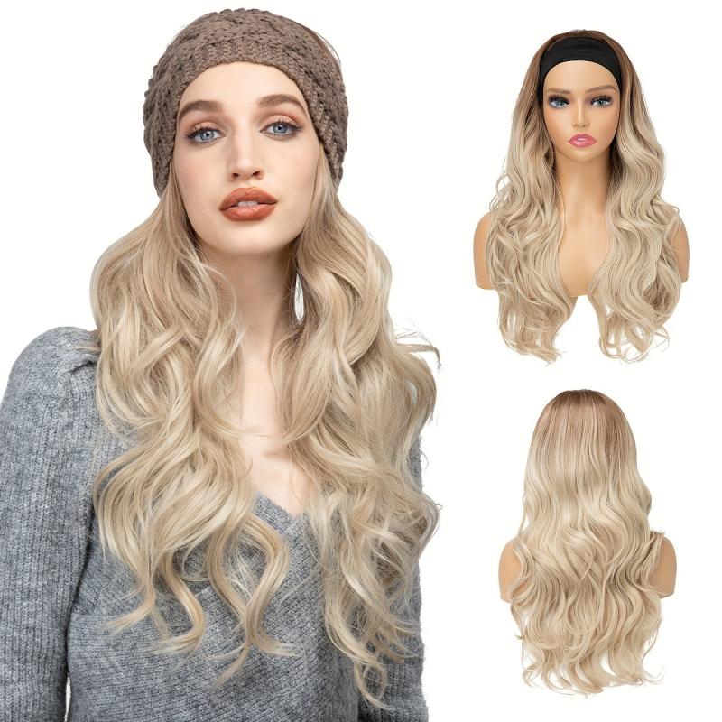 Long Wavy Brunette Headband Wig Synthetic 66 cm