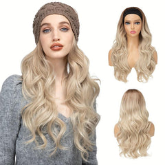 Long Wavy Brunette Headband Wig Synthetic 66 cm