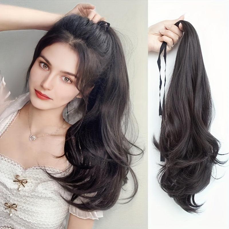 Long Body Wave Ponytail Extensions Synthetic Fiber Hair Tie Wrap Around