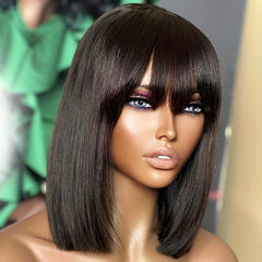 Short Bob Wig Brazilian Straight Human Hair 180 Density