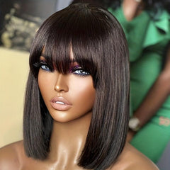 Short Bob Wig Brazilian Straight Human Hair 180 Density