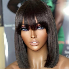 Short Bob Wig Brazilian Straight Human Hair 180 Density