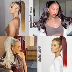 Long Straight Synthetic Wrap Around Ponytail Extensions 55-88 cm
