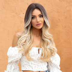 24 Inch Ombre Blonde Long Wavy Synthetic Wig