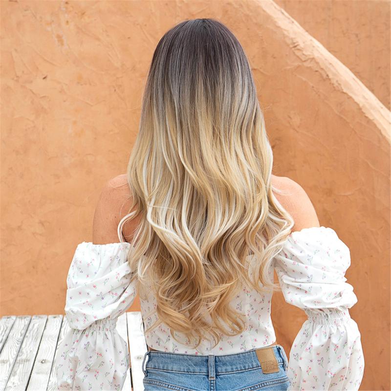 24 Inch Ombre Blonde Long Wavy Synthetic Wig