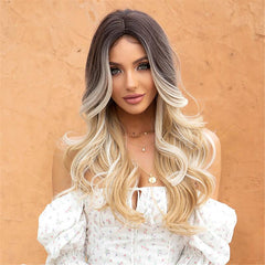 24 Inch Ombre Blonde Long Wavy Synthetic Wig