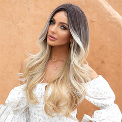 24 Inch Ombre Blonde Long Wavy Synthetic Wig