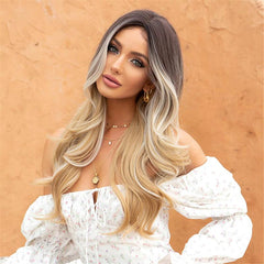 24 Inch Ombre Blonde Long Wavy Synthetic Wig