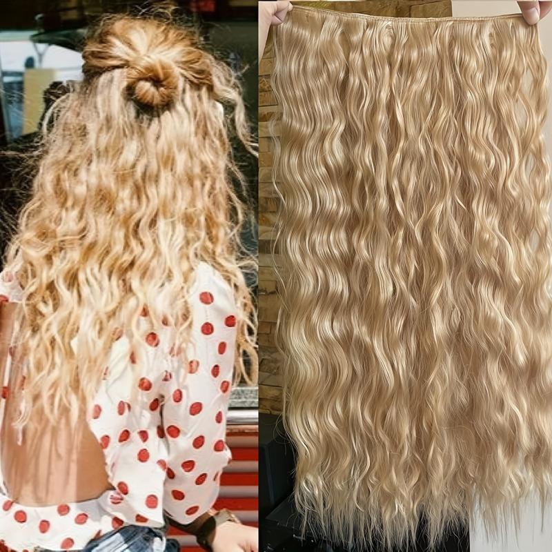 55 88 cm Long Corn Wavy Hair Extensions Synthetic Fiber 5 Clips In Hairpieces