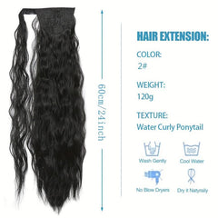 Long Water Wave Ponytail Extension For Women 60-96 Cm Dark