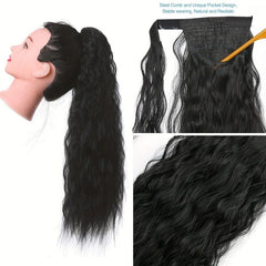 Long Water Wave Ponytail Extension For Women 60-96 Cm Dark