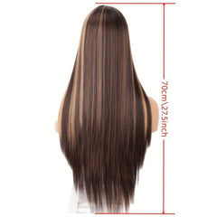 Women's Medium Length Straight Hair Three Gradient Wig Ombre Brown