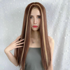 Women's Medium Length Straight Hair Three Gradient Wig Ombre Brown