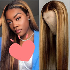 Women's Medium Length Straight Hair Three Gradient Wig Ombre Brown