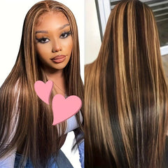 Women's Medium Length Straight Hair Three Gradient Wig Ombre Brown