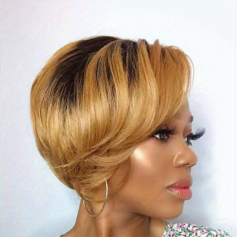 24cm Short Straight Layered Human Hair Wig with Bangs