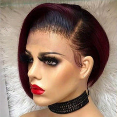 24cm Short Straight Layered Human Hair Wig with Bangs