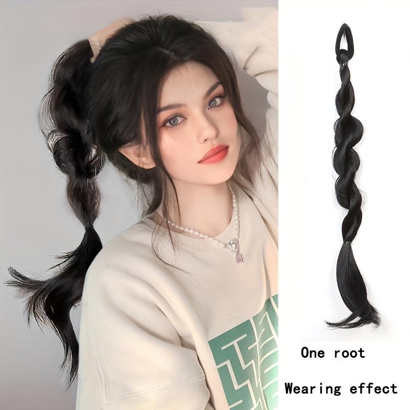 Synthetic Bubble Twist Ponytail Wig Women Hair Side Braid Hairpiece