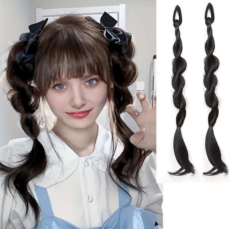 Synthetic Bubble Twist Ponytail Wig Women Hair Side Braid Hairpiece