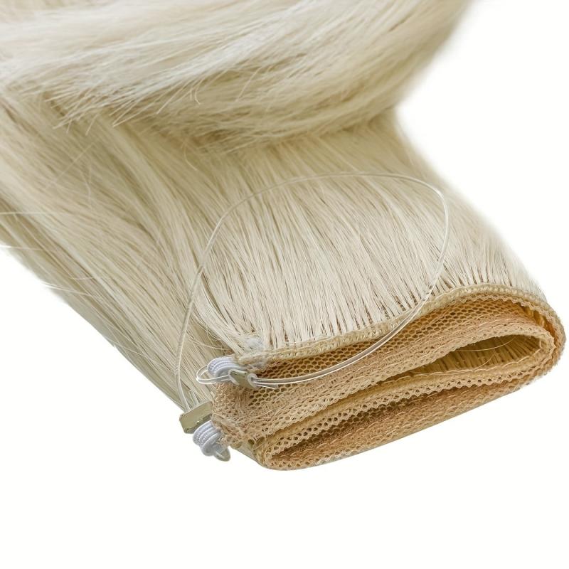 16 Inch Platinum Blonde Straight Hair Extensions Invisible Line Synthetic