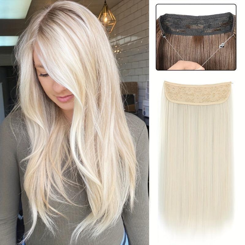 16 Inch Platinum Blonde Straight Hair Extensions Invisible Line Synthetic