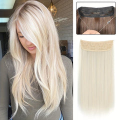 16 Inch Platinum Blonde Straight Hair Extensions Invisible Line Synthetic