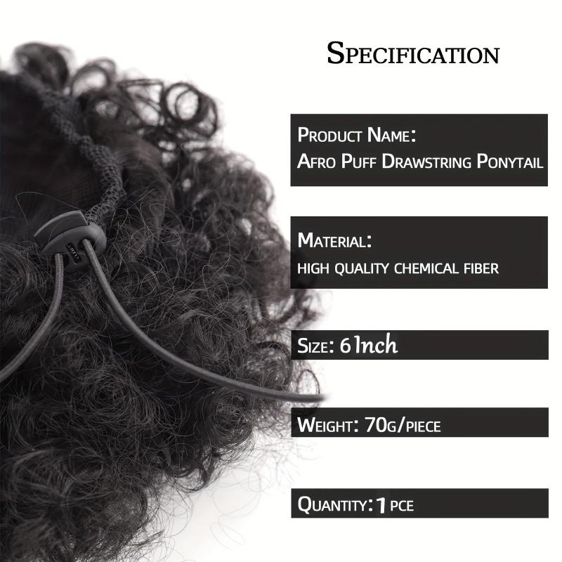 Synthetic Afro Puff Ponytail Extension Clip On Kinky Drawstring Curly Hair Bun