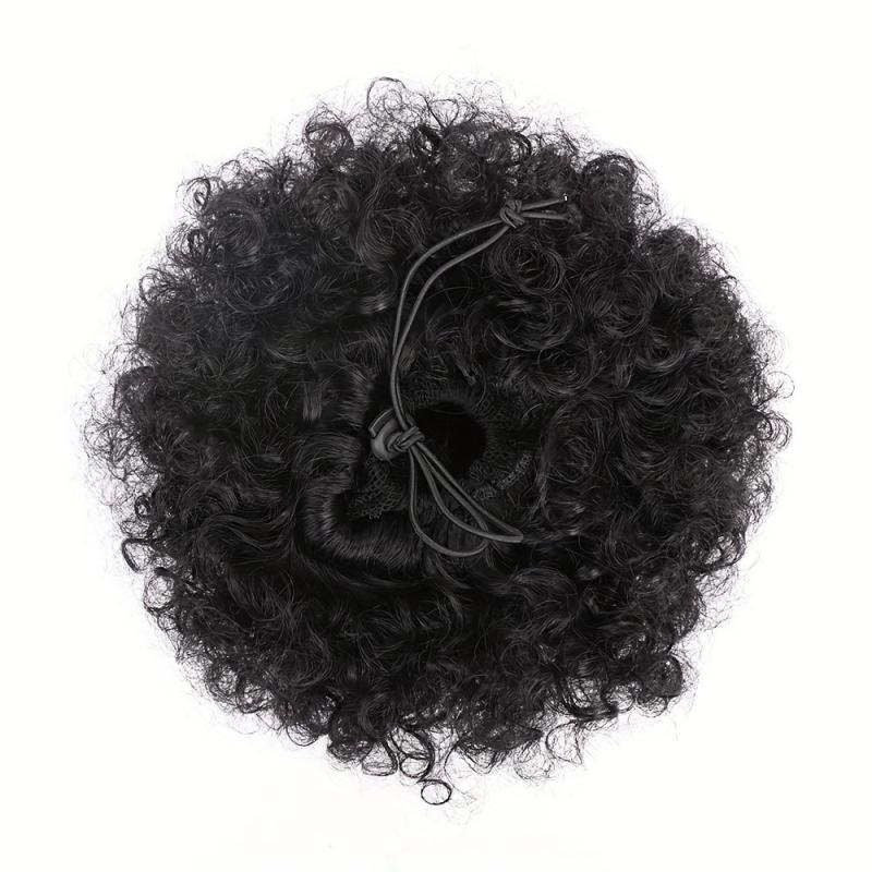 Synthetic Afro Puff Ponytail Extension Clip On Kinky Drawstring Curly Hair Bun