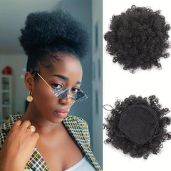 Synthetic Afro Puff Ponytail Extension Clip On Kinky Drawstring Curly Hair Bun