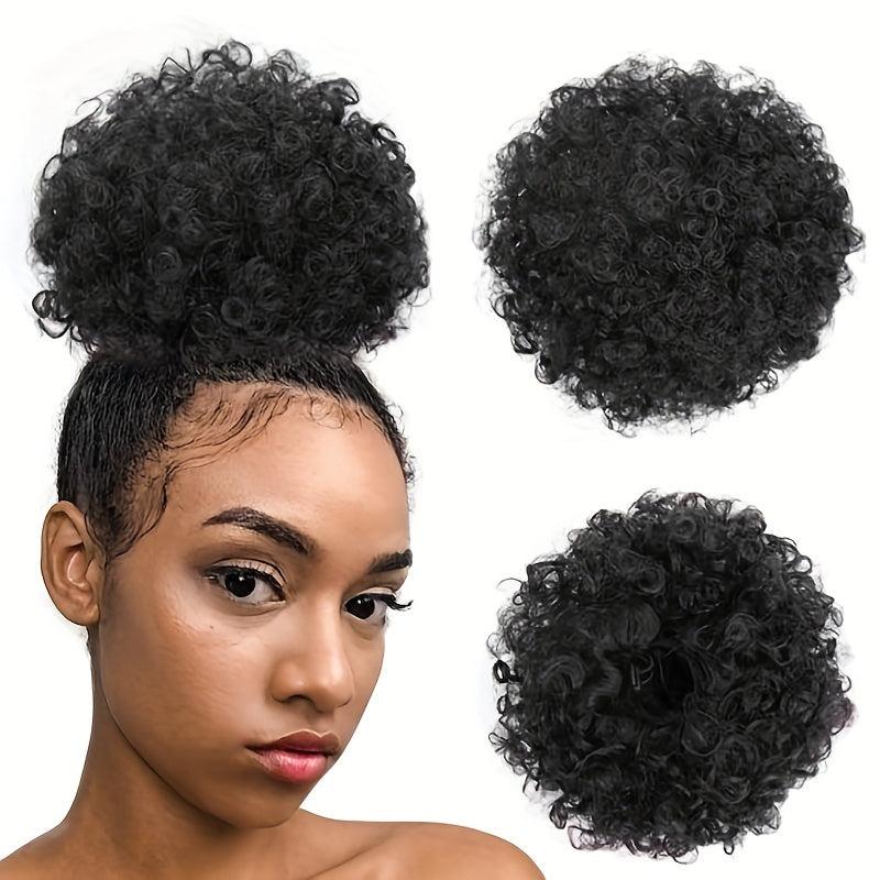 Synthetic Afro Puff Ponytail Extension Clip On Kinky Drawstring Curly Hair Bun
