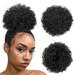 Synthetic Afro Puff Ponytail Extension Clip On Kinky Drawstring Curly Hair Bun