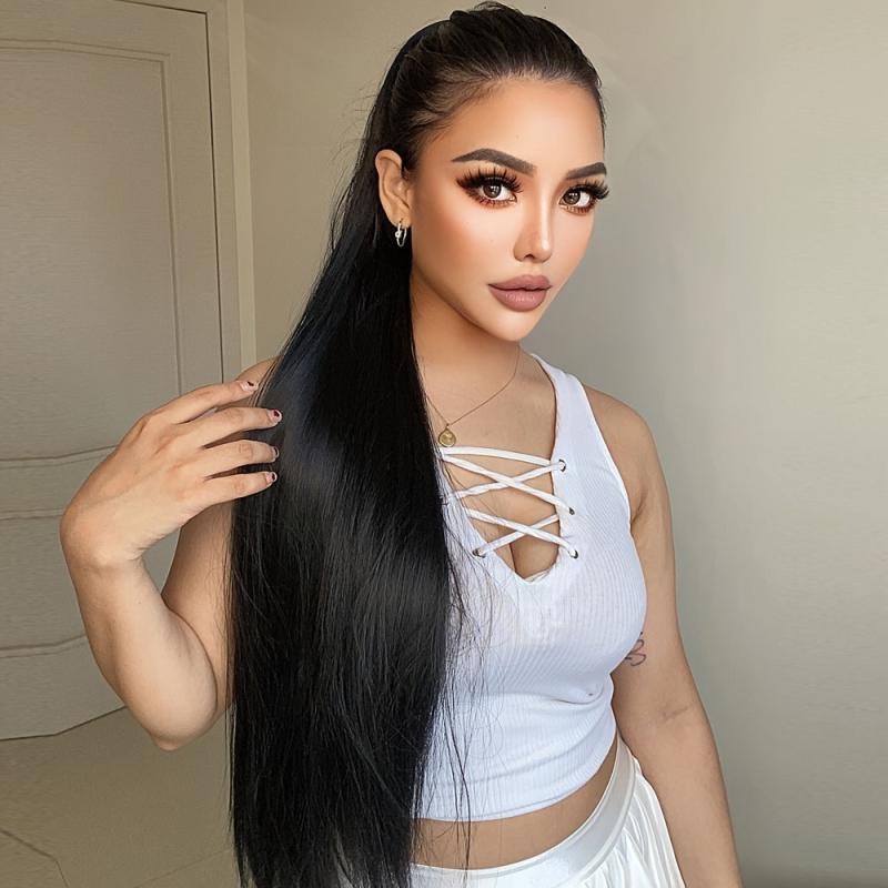 Long Straight Ponytail Extensions Synthetic Clip In Hair Extensions