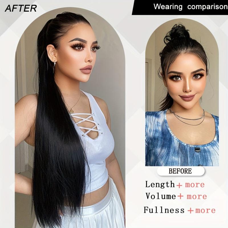 Long Straight Ponytail Extensions Synthetic Clip In Hair Extensions