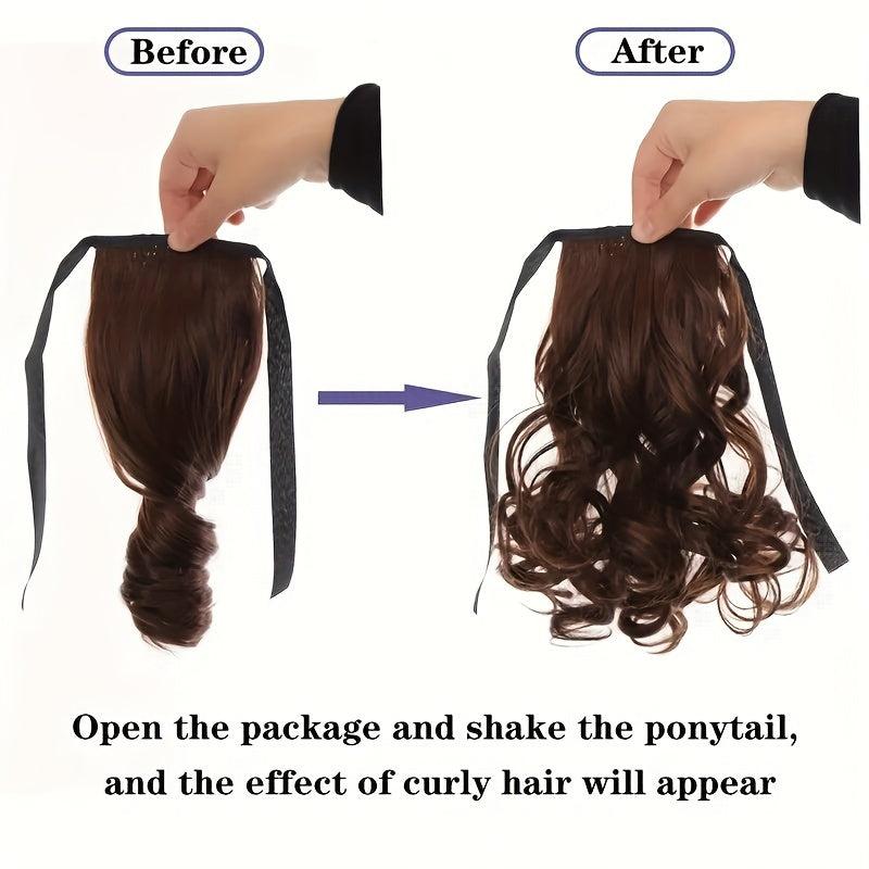 Curly Wavy Ponytail Extensions with Ribbon Tie for Daily Use