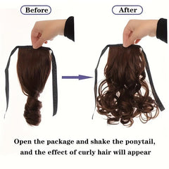 Curly Wavy Ponytail Extensions with Ribbon Tie for Daily Use