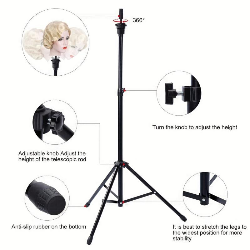Wig Stand Tripod Mannequin Head Stand Holder For Cosmetology Hairdressing