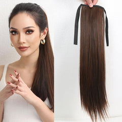 Long Straight Drawstring Ponytail Extension for Women in Brown