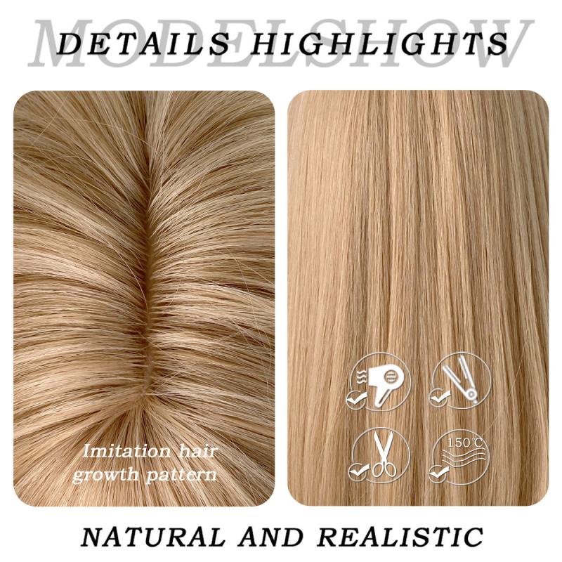 Blonde Long Silk Straight Synthetic Wig with Bangs