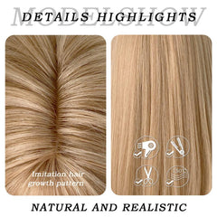 Blonde Long Silk Straight Synthetic Wig with Bangs