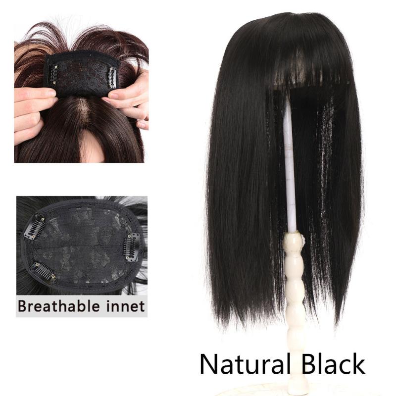 Long Straight Clip In Hair Extension Synthetic Hair Topper Natural Fringe