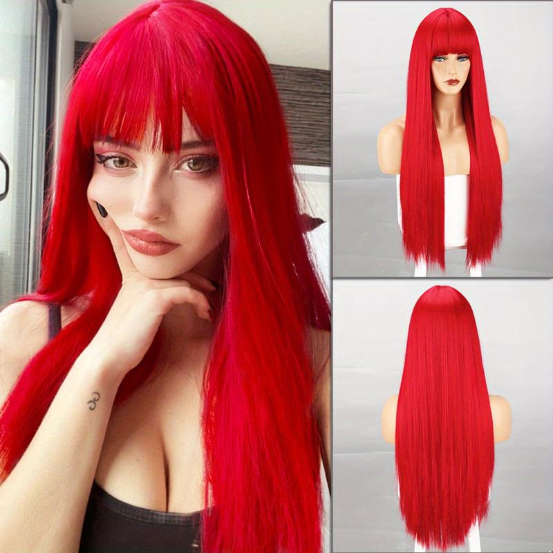 Long Straight Wig With Bangs Synthetic Wig Heat Resistant For Daily Use