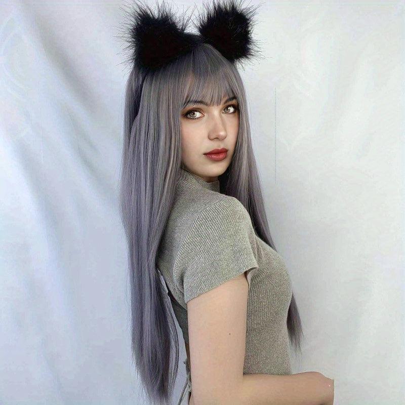 Long Straight Wig With Bangs Synthetic Wig Heat Resistant For Daily Use