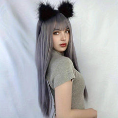 Long Straight Wig With Bangs Synthetic Wig Heat Resistant For Daily Use