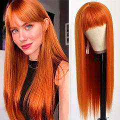 Long Straight Wig With Bangs Synthetic Wig Heat Resistant For Daily Use