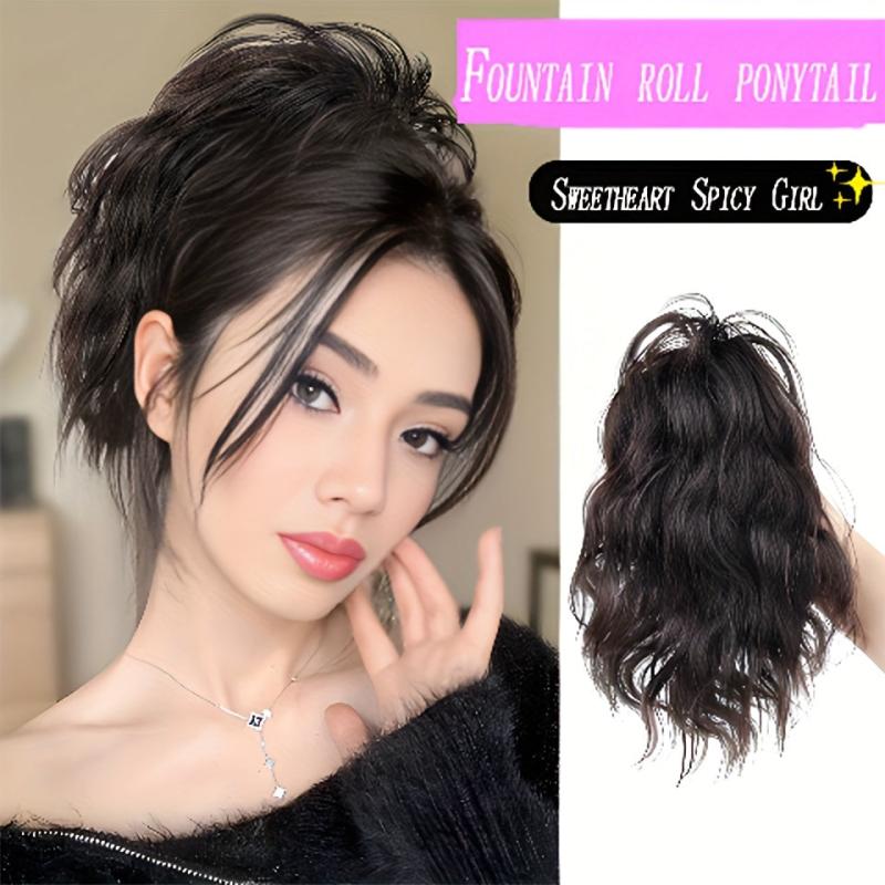 Short Curly Wavy Ponytail Extensions Synthetic Clip In Hair Extensions