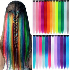 Rainbow Clip-In Hair Extensions Straight Hair Pieces